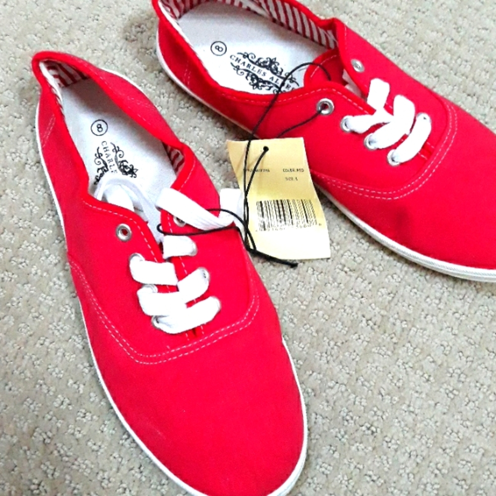 Charles Albert red canvas sneakers. NWT. Size 8